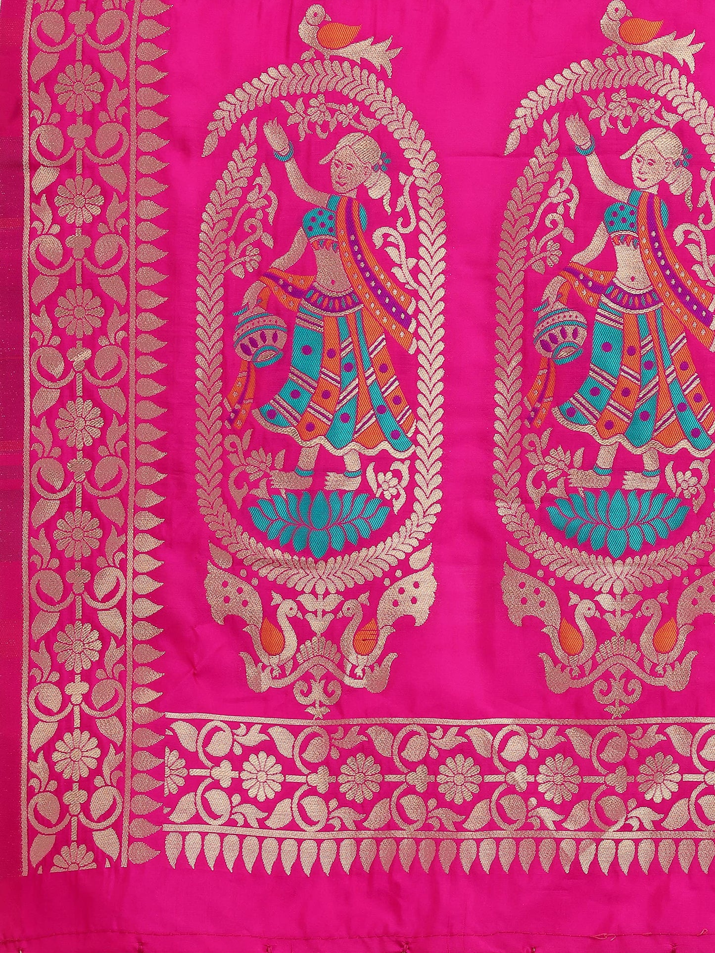 DEVANGI Women's Woven Banarasi Silk Zari Dupatta/Chunni, Width 1 Meter, Length 2.5 Meter (OM-DT-05-RANI)