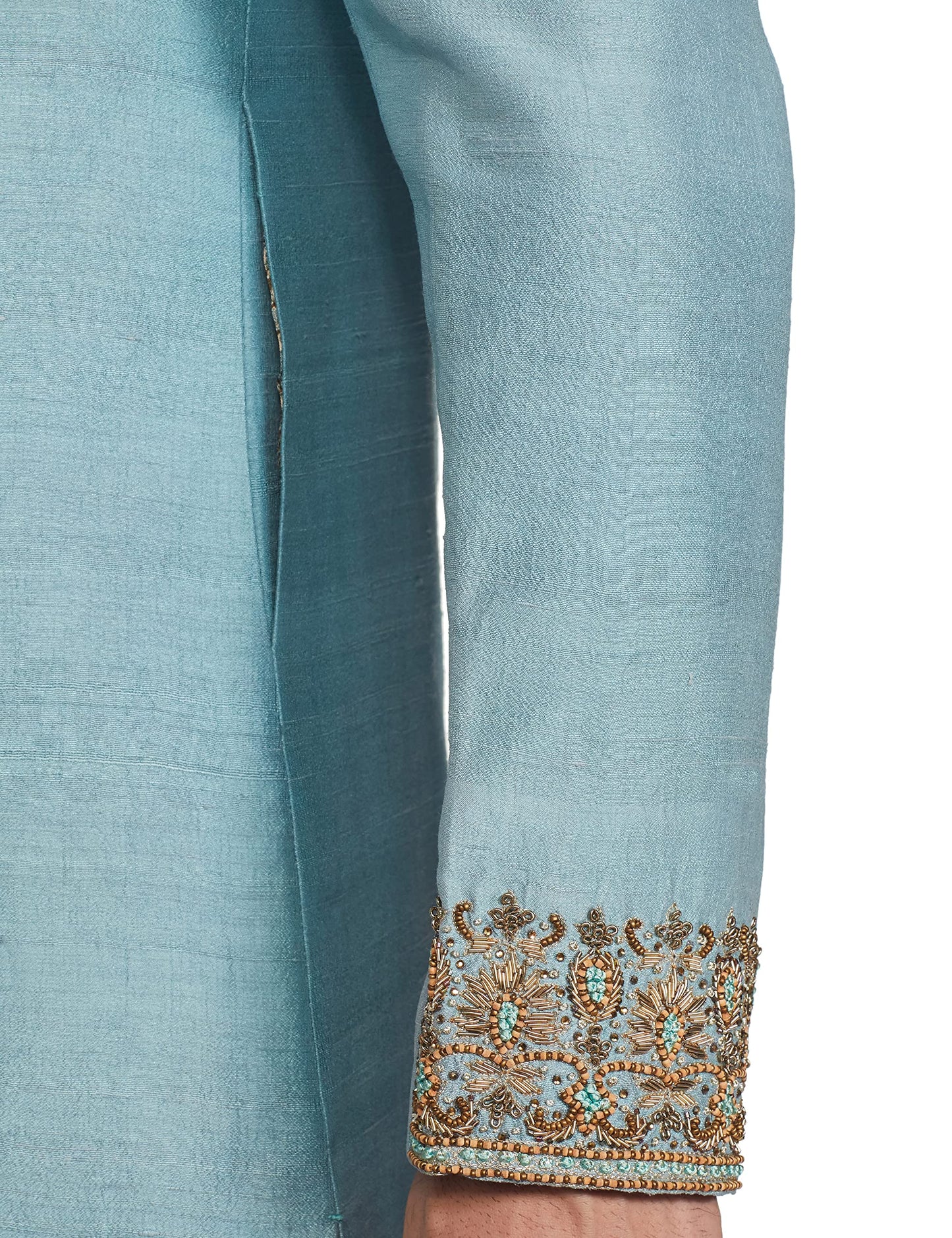 Ethnix Men's Bead EMB. Sherwani with Churidar Jacket (RTSB00135-B4_Medium Blue_96)