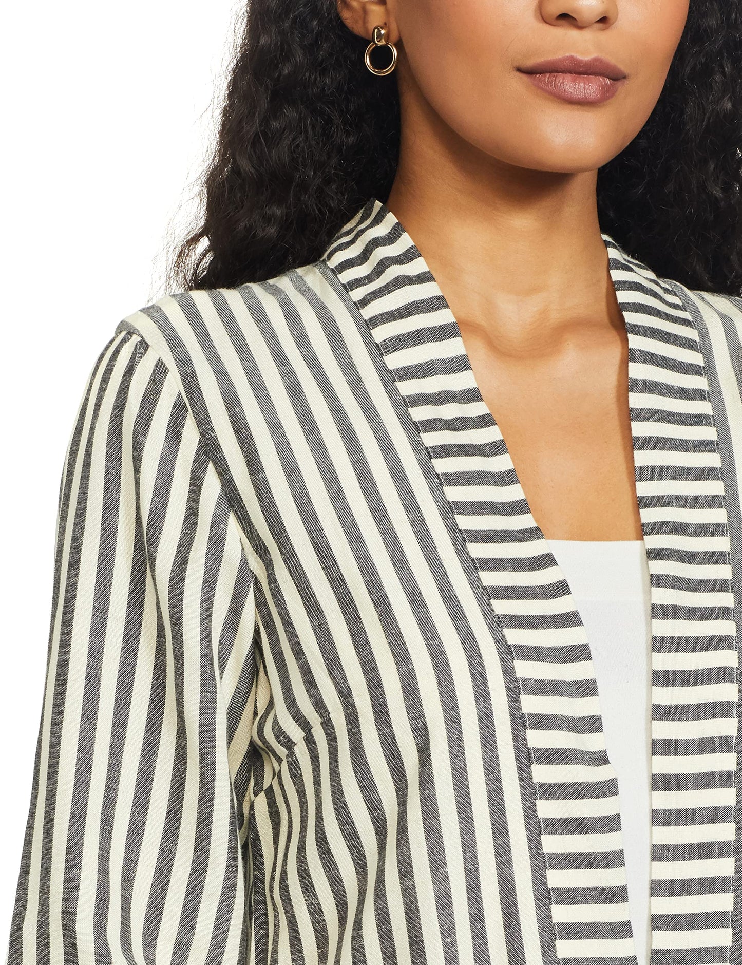 W for Woman Women's Ecru & Black Striped Shrug (21FEW14383-311847_Beige_L)