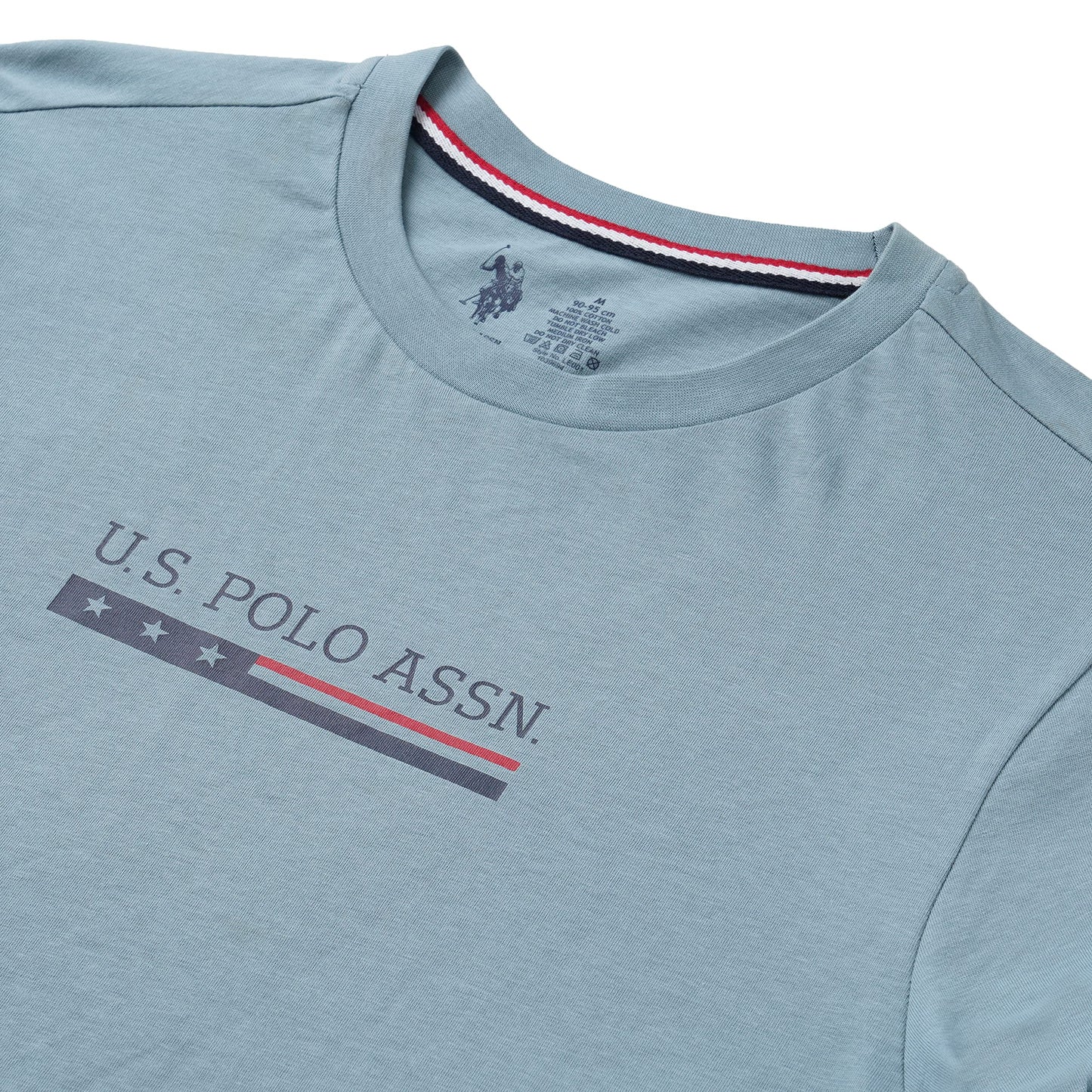 U.S. POLO ASSN. Men Cotton Crew Neck Brand Print Le001 Lounge Regular Fit T-Shirt-Pack of 1 (Lead Large), Light Blue