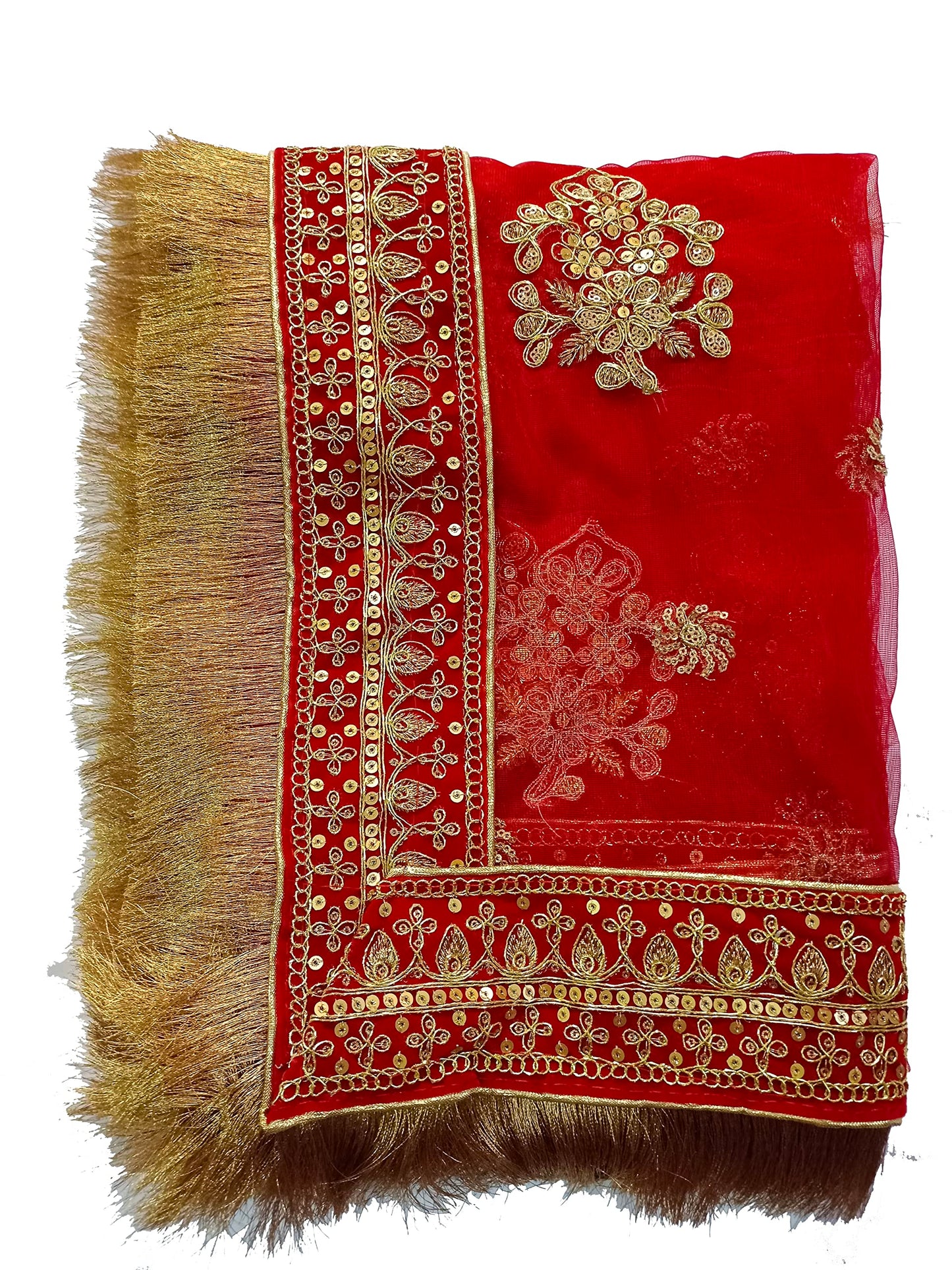 asha chunri house Women Net Red Bridal Dupatta With Border 2.05 Mtr