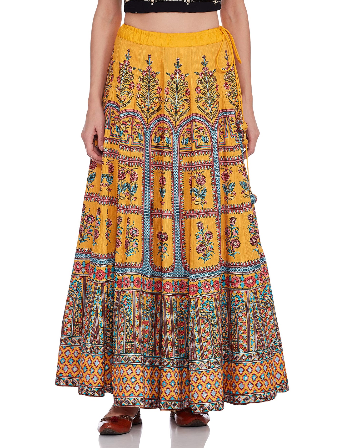 BIBA Polyester Contemporary Skirt (Twirl TR16370_Yellow_M)