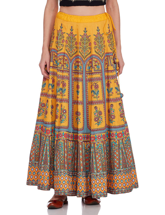 BIBA Polyester Contemporary Skirt (Twirl TR16370_Yellow_M)