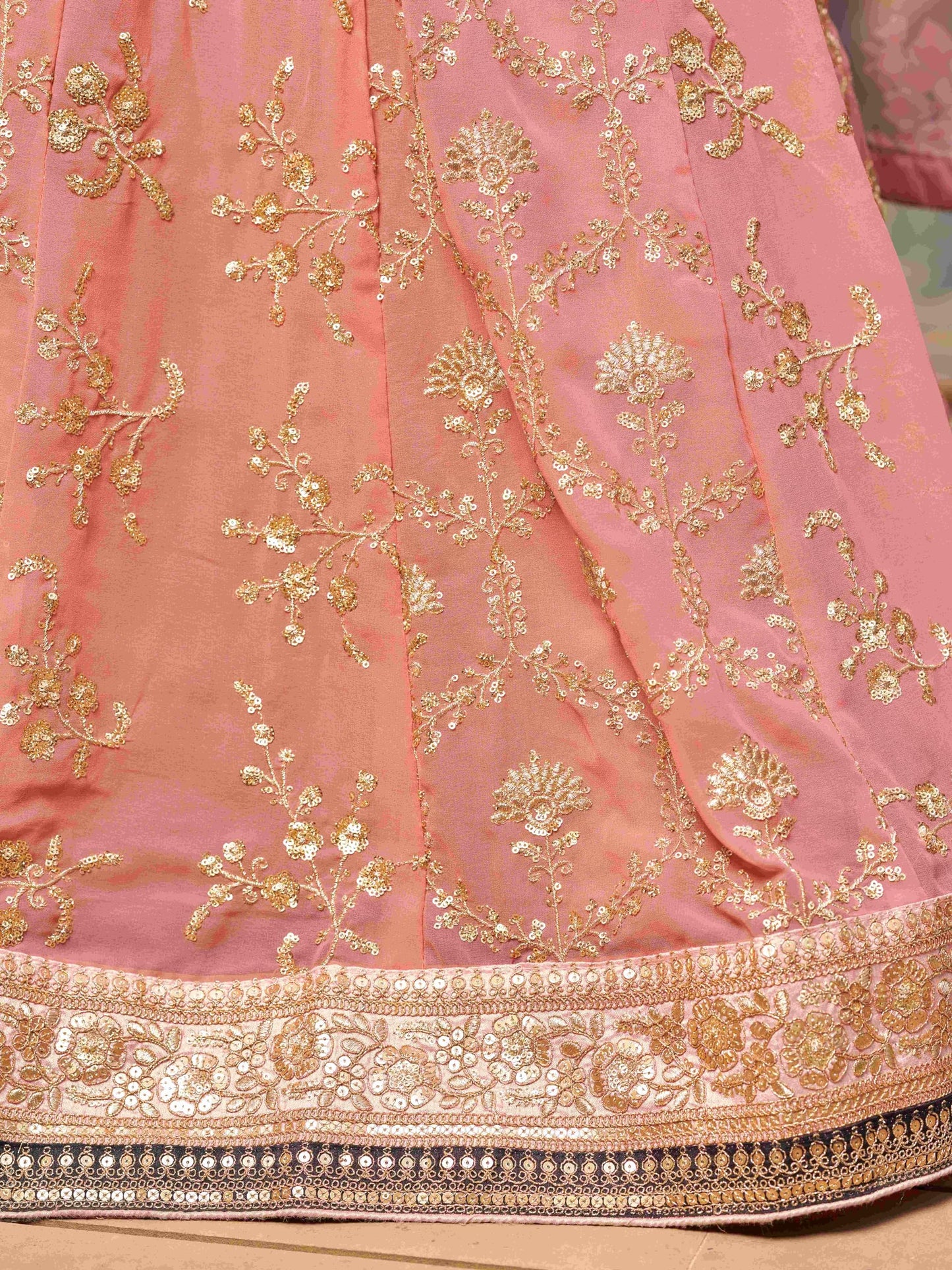 Zeel Clothing Women's Zari Sequins Embroidered Georgette Lehenga Choli With Dupatta (5086-Pink-Wedding-Stylish-New; Free Size)