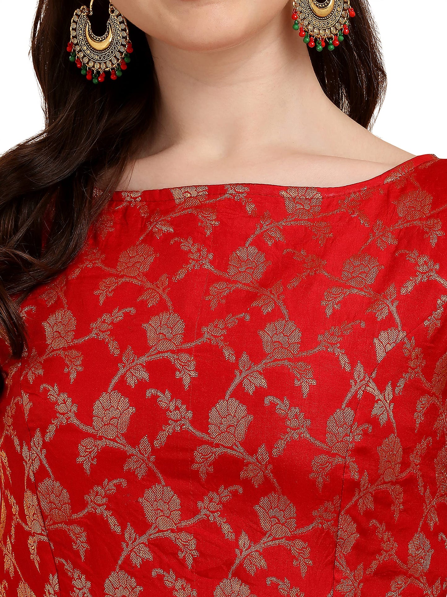 OOMPH! Jacquard Red Readymade Blouse for Women - rbbl118xxl