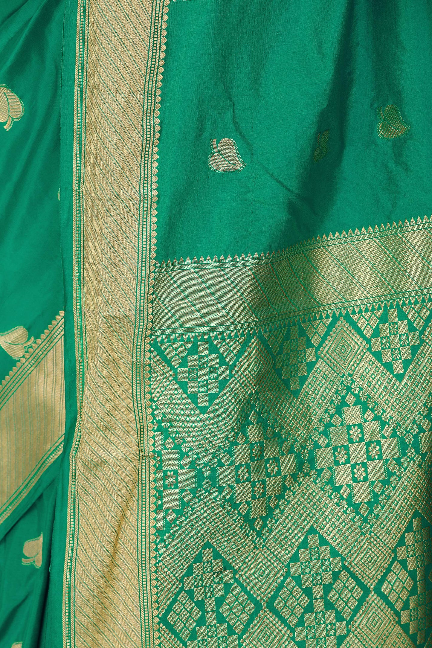 Exotic India Uppada Sari from Bangalore with Zari-Woven Leaves (Green Lake)