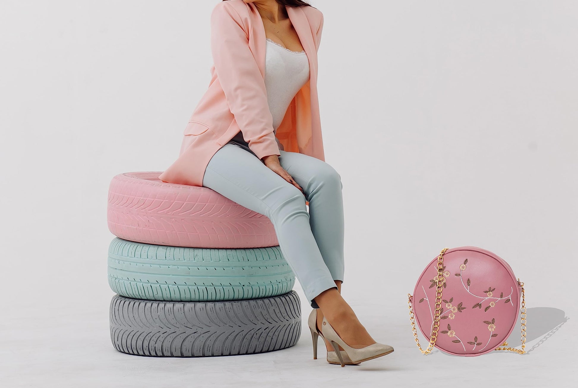 ADISA women girls round embroided sling bag (D. Pink) - SaumyasStore