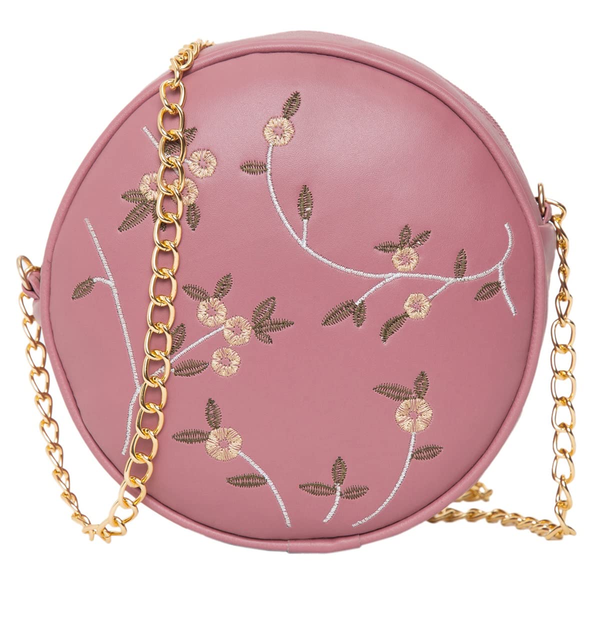 ADISA women girls round embroided sling bag (D. Pink) - SaumyasStore