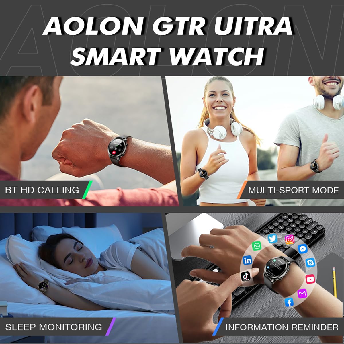 AOLON GTR Ultra Smart Watch (Answer/Make Calls), 1.46’’ IPS Smart Watches for Men Women 100+ Sport Modes Fitness Watch with Blood Oxygen/Sleep/Heart Rate Monitor, IP67 Waterproof Smartwatch SaumyasStore