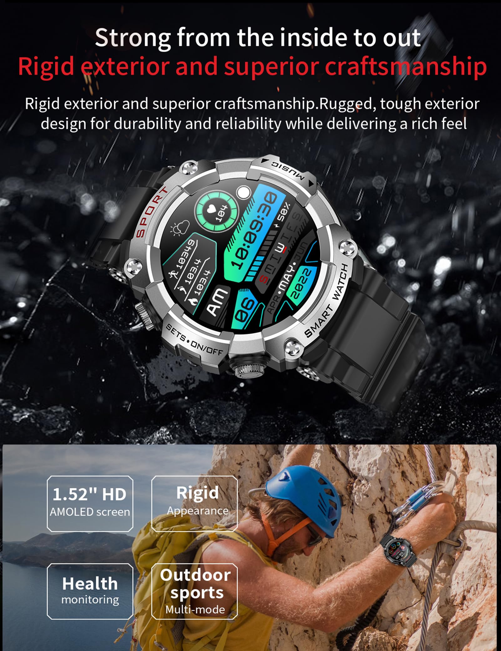 ATEVIX Smart Watch with Earbuds, 1.52" HD Screen Smartwatch for Men, Rugged Military Bluetooth Call Fitness Tracker,3 in 1 Bluetooth Watch with Local Music,Sleep Monitor,Heart Rate SaumyasStore