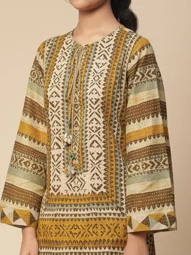 Aarke Ritu Kumar Olive Printed Kurta With Pant SaumyasStore