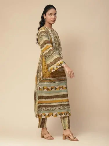 Aarke Ritu Kumar Olive Printed Kurta With Pant SaumyasStore
