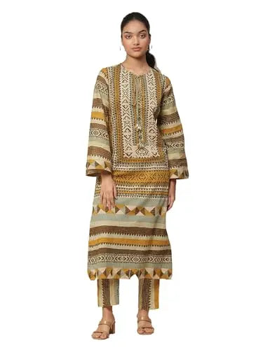 Aarke Ritu Kumar Olive Printed Kurta With Pant SaumyasStore