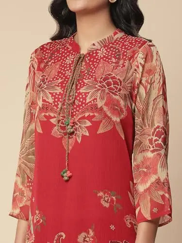 Aarke Ritu Kumar Orange Floral Print Kurta With Pant And Dupatta SaumyasStore