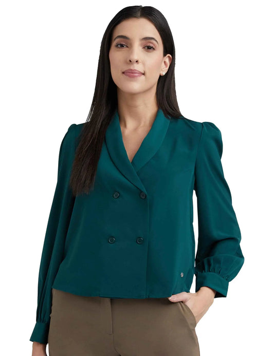 Allen Solly Women's Regular Fit Blouse (AHTSWRGP804273_Green SaumyasStore