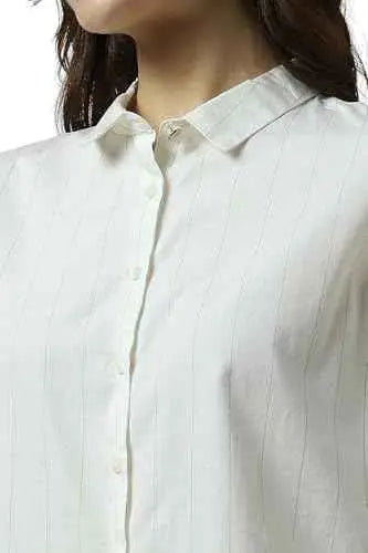 Allen Solly Women's Striped Regular Fit Shirt (AHSFERGP629357_White SaumyasStore