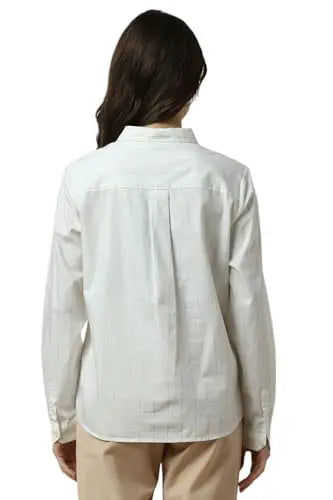 Allen Solly Women's Striped Regular Fit Shirt (AHSFERGP629357_White SaumyasStore