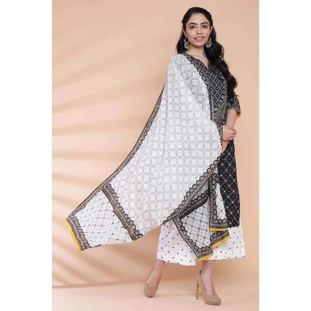 BIBA Cotton Women Printed Relaxed Salwar Kurta Dupatta(Skdassorted7197E_Black_34) SaumyasStore