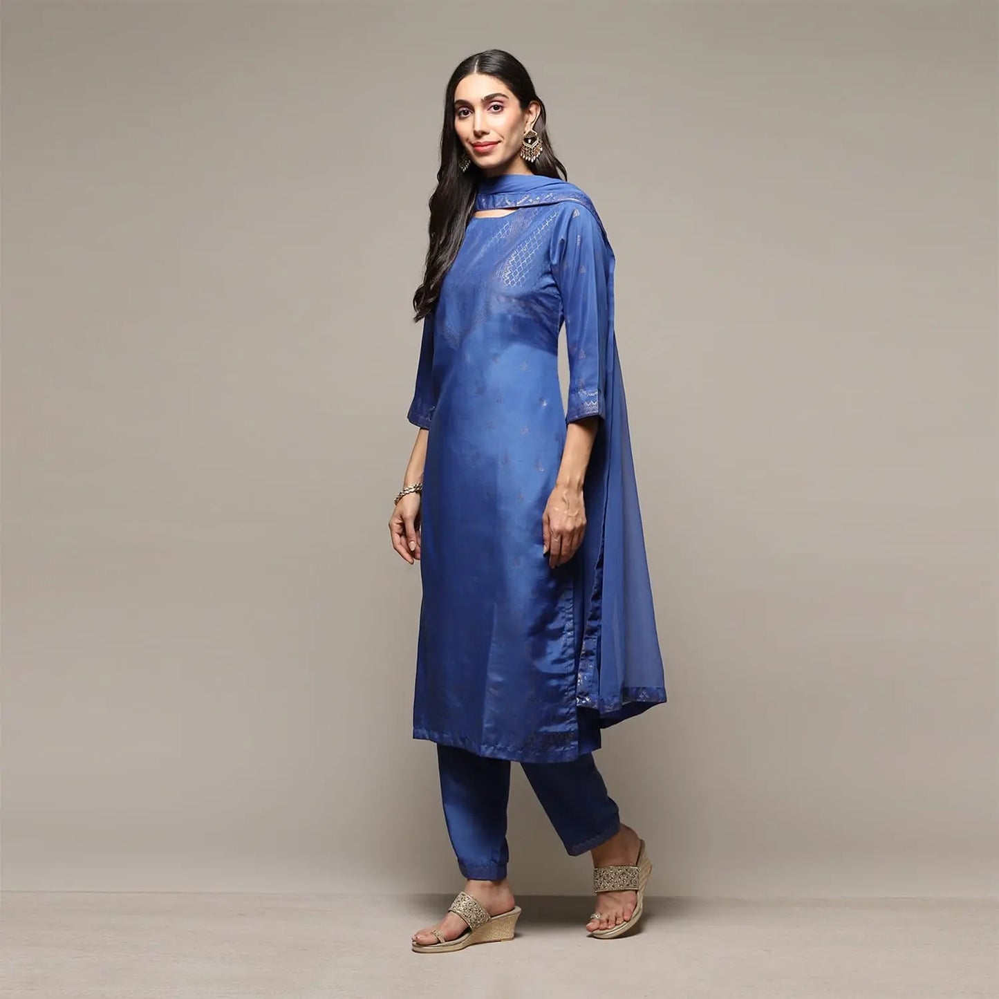 BIBA Polyester Women Printed Narrow Salwar Kurta Dupatta(Skdassorted7666E_Blue_38) SaumyasStore
