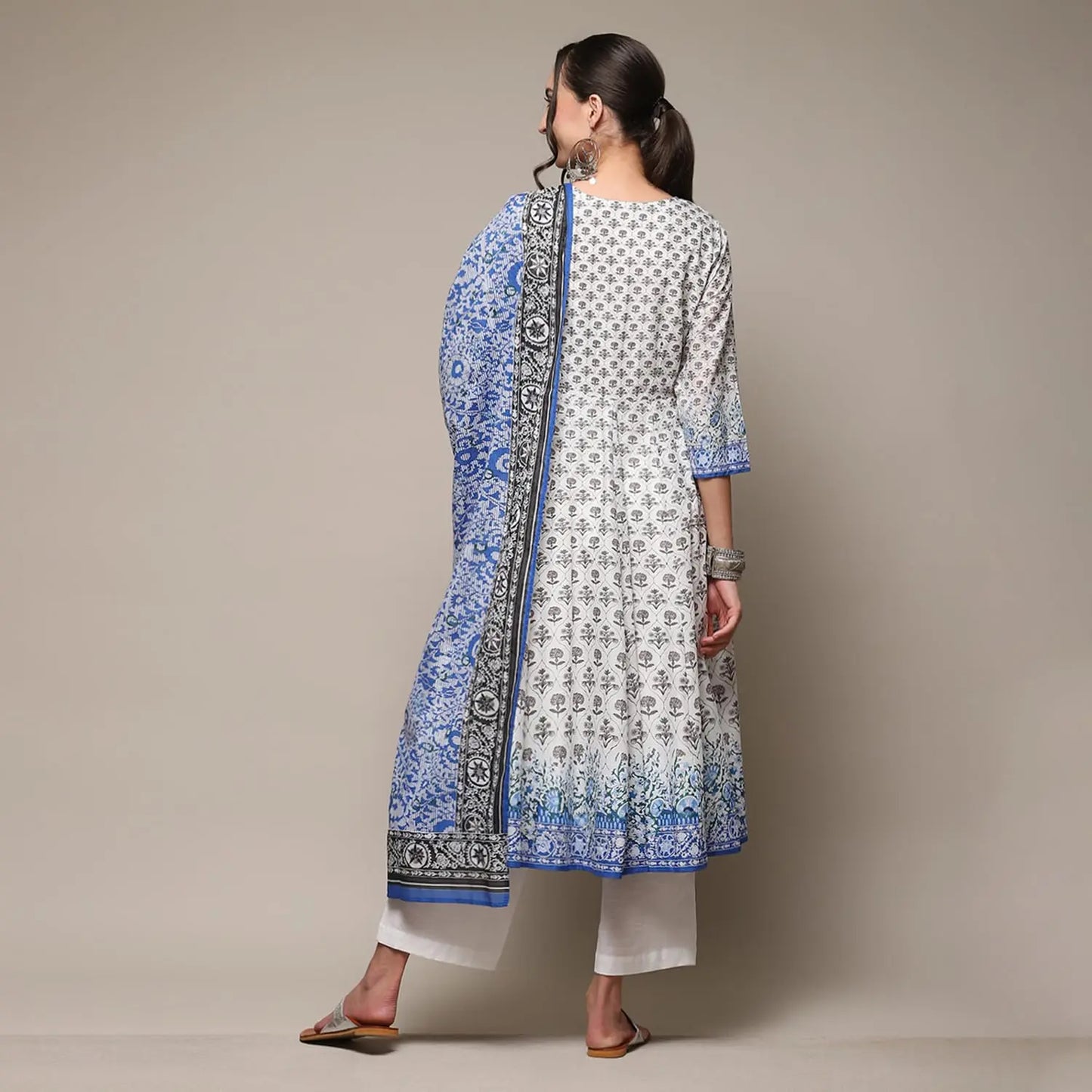 BIBA WOMEN PRINTED ANARKALI SALWAR KURTA DUPATTA(SKDASSORTED9042_WHITE_38) SaumyasStore