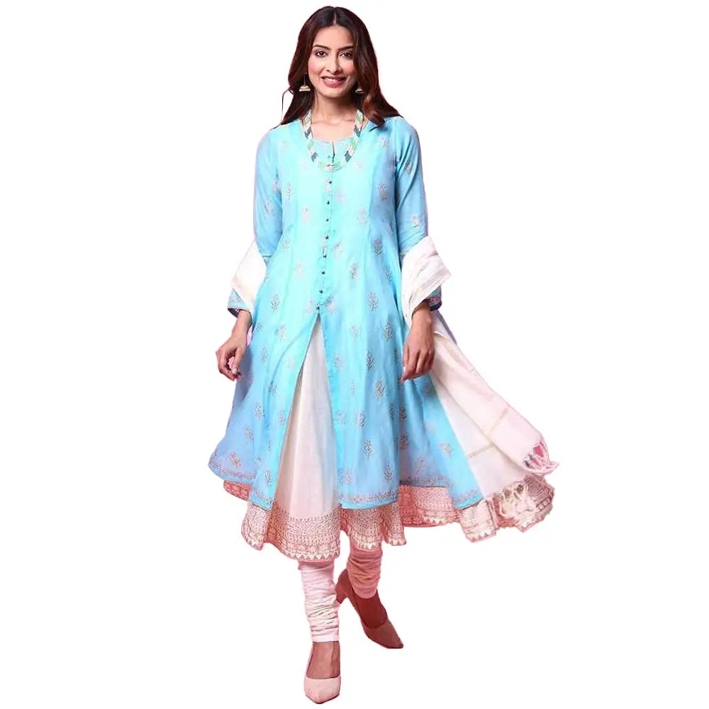 BIBA WOMEN PRINTED FLARED SALWAR KURTA DUPATTA(SKD5092_POWDER BLUE_38) SaumyasStore