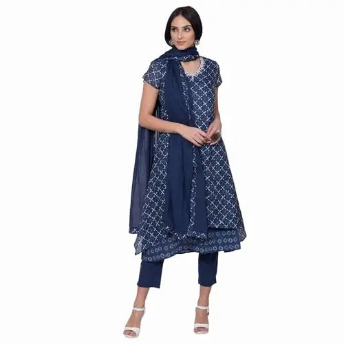 BIBA WOMEN PRINTED NARROW SALWAR KURTA DUPATTA(SKDASSORTED6519E_BLUE_40) SaumyasStore
