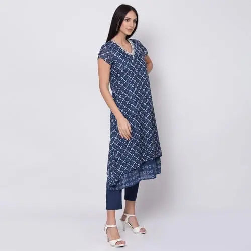 BIBA WOMEN PRINTED NARROW SALWAR KURTA DUPATTA(SKDASSORTED6519E_BLUE_40) SaumyasStore