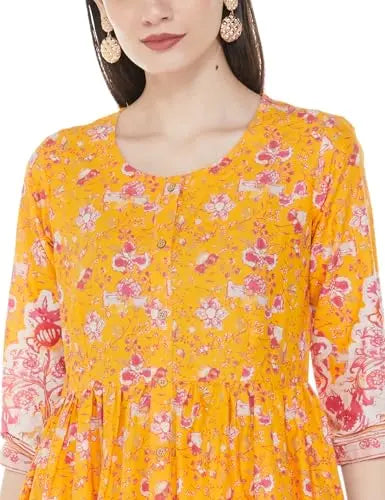 BIBA WOMEN PRINTED NARROW SALWAR KURTA DUPATTA(SKDSKD8078E_MUSTARD_36) SaumyasStore