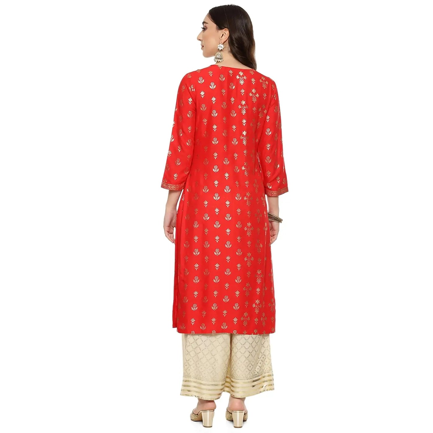 BIBA WOMEN PRINTED STRAIGHT SALWAR KURTA DUPATTA(SKD7451E_RED_40) SaumyasStore