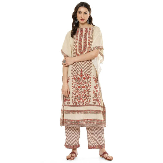 BIBA WOMEN PRINTED STRAIGHT SALWAR KURTA DUPATTA(SKDKAFTAN K7976_BEIGE_38) SaumyasStore