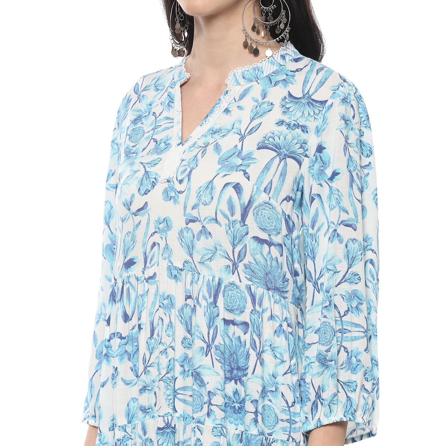 BIBA Women Cotton Printed Dress Ankle Length SUMMERSTAPLESCOLLECTION White - SaumyasStore