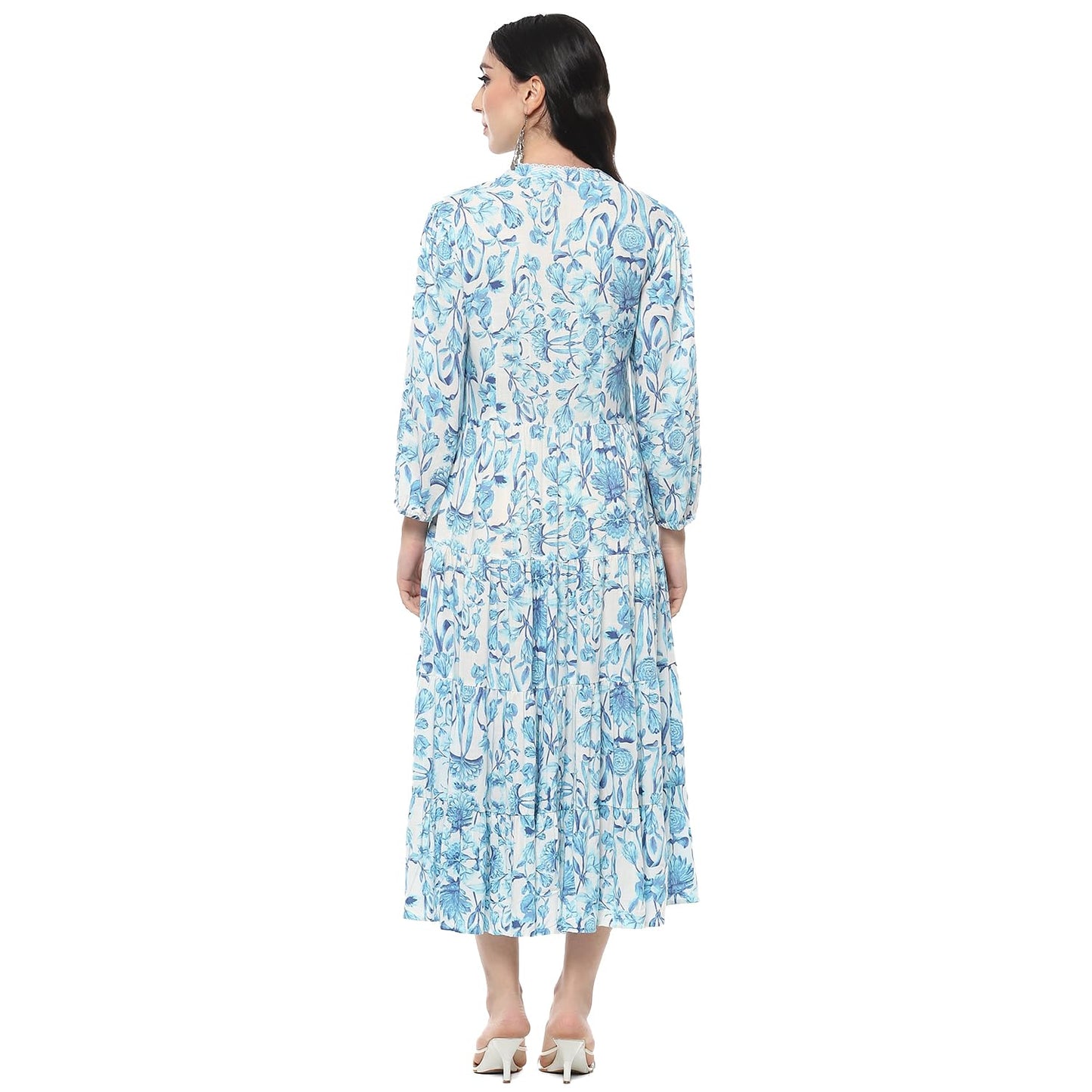 BIBA Women Cotton Printed Dress Ankle Length SUMMERSTAPLESCOLLECTION White - SaumyasStore