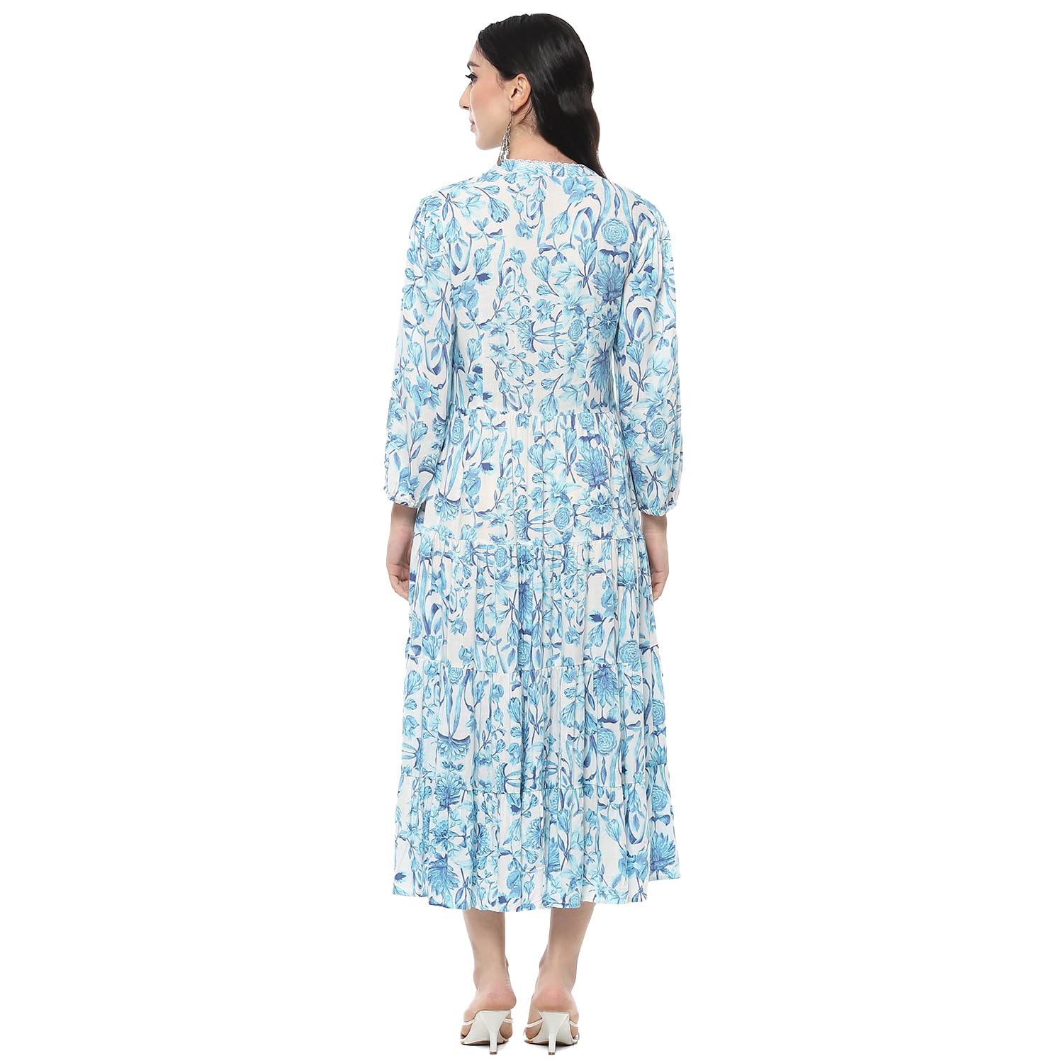 BIBA Women Cotton Printed Dress Ankle Length SUMMERSTAPLESCOLLECTION White - SaumyasStore