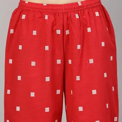 BIBA Women Cotton Straight Self Design Ethnic Set (SKD9841SS24RED_Red SaumyasStore