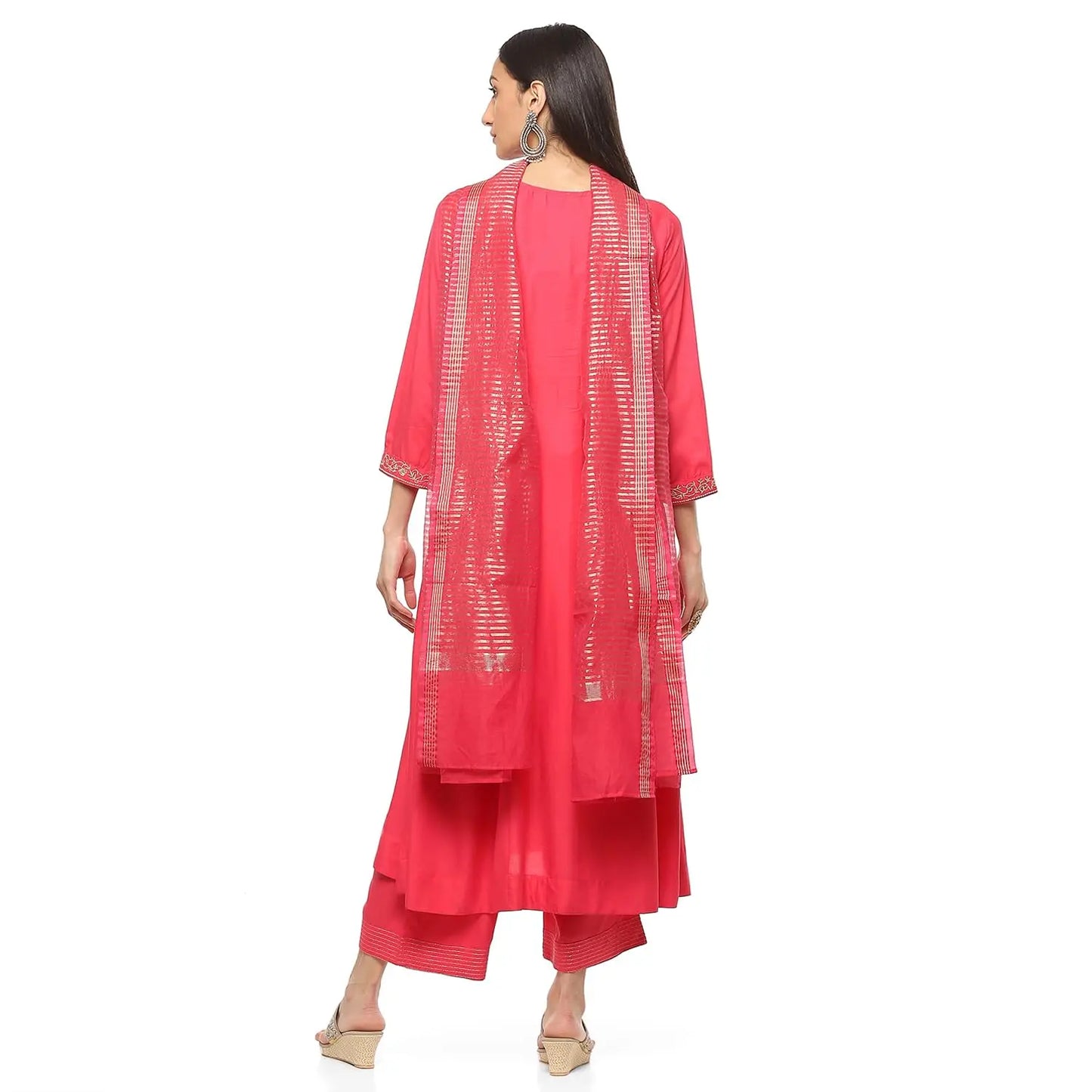 BIBA Women EMBROIDERY STRAIGHT KURTA SALWAR KURTA DUPATTA(SKDRIVAYAT9536_FUCHSIA_32) SaumyasStore