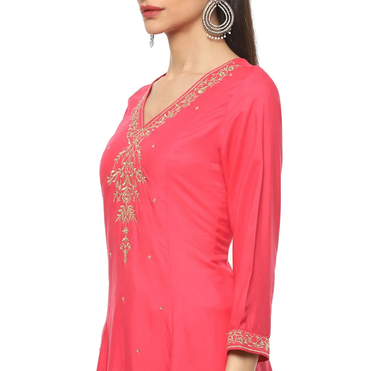 BIBA Women EMBROIDERY STRAIGHT KURTA SALWAR KURTA DUPATTA(SKDRIVAYAT9536_FUCHSIA_32) SaumyasStore