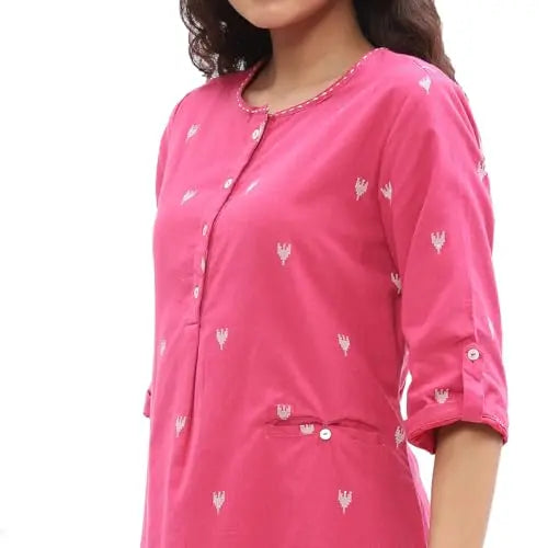 BIBA Women's Cotton Kurta,Pant,Stole (SKDASSORTED7367EAW24PINK SaumyasStore