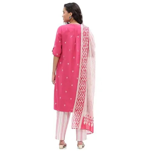 BIBA Women's Cotton Kurta,Pant,Stole (SKDASSORTED7367EAW24PINK SaumyasStore