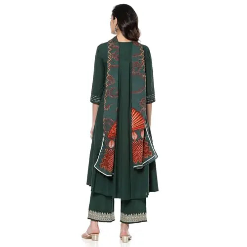 BIBA Women's Cotton Kurta (SKDKANKAR10008AW24DGRN_Dark Green SaumyasStore