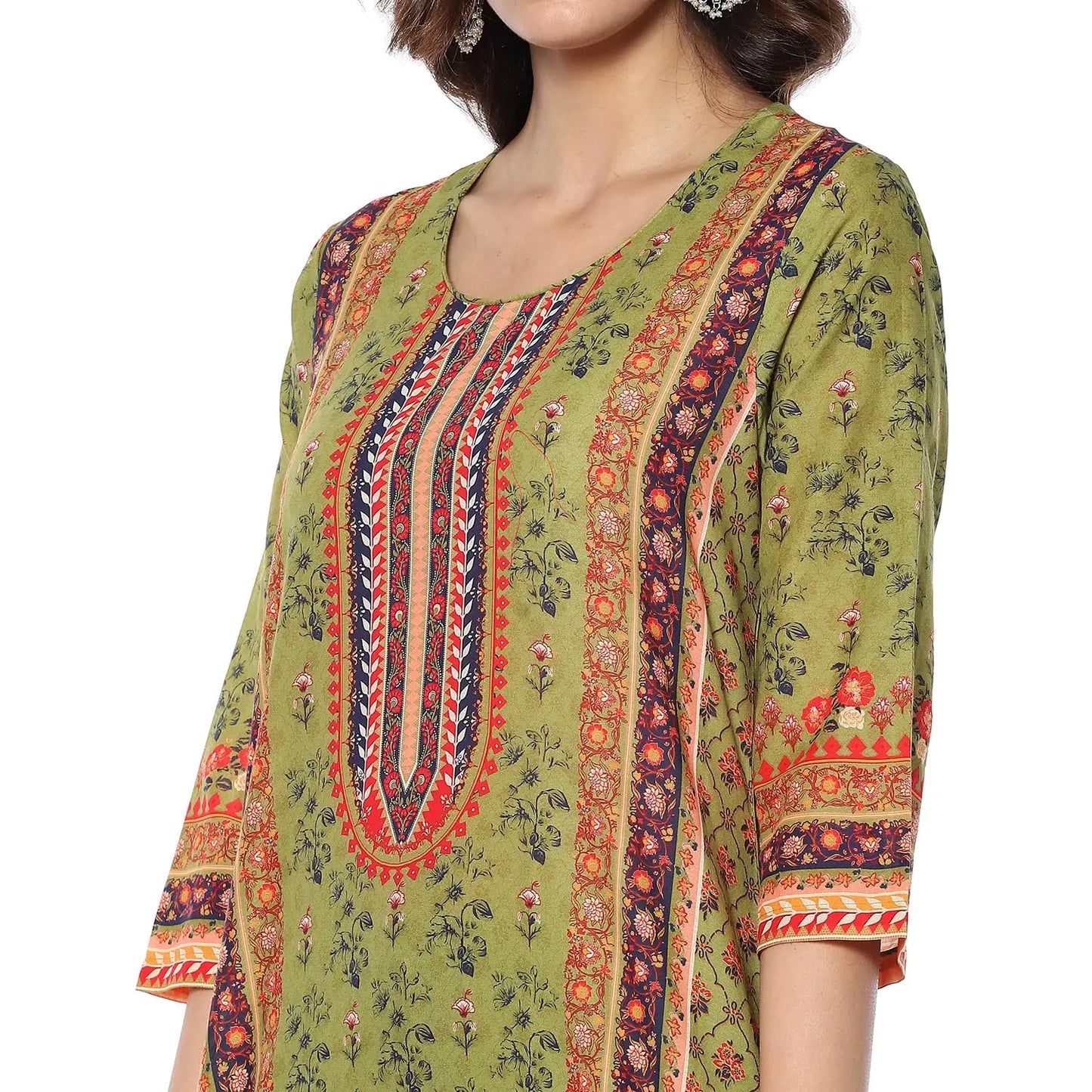 BIBA Women's Cotton Kurta Set With Dupatta (Skdgulistaan8951Eaw24Moss Green, Medium SaumyasStore