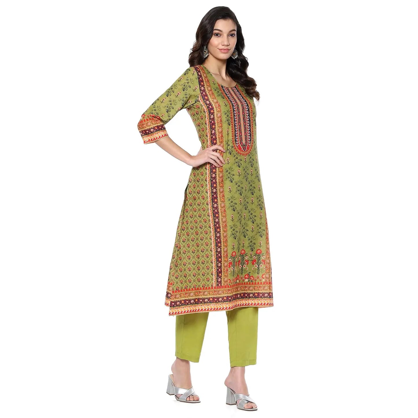 BIBA Women's Cotton Kurta Set With Dupatta (Skdgulistaan8951Eaw24Moss Green, Medium SaumyasStore