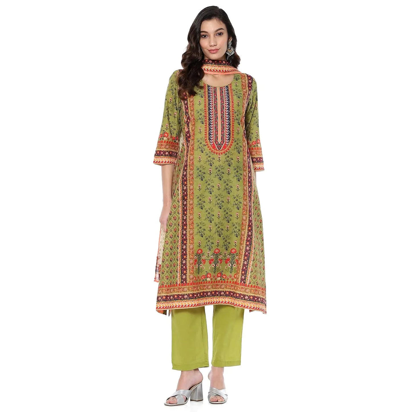 BIBA Women's Cotton Kurta Set With Dupatta (Skdgulistaan8951Eaw24Moss Green, Medium SaumyasStore