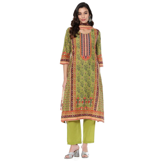 BIBA Women's Cotton Kurta Set With Dupatta (Skdgulistaan8951Eaw24Moss Green, Medium SaumyasStore