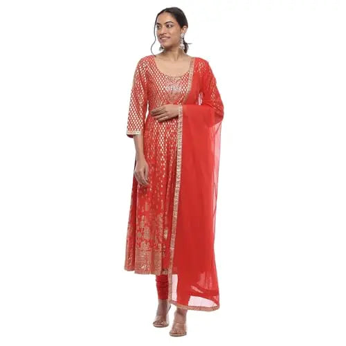 BIBA Women's Cotton Kurta Sets (SKD8791OAW24RED_Red SaumyasStore
