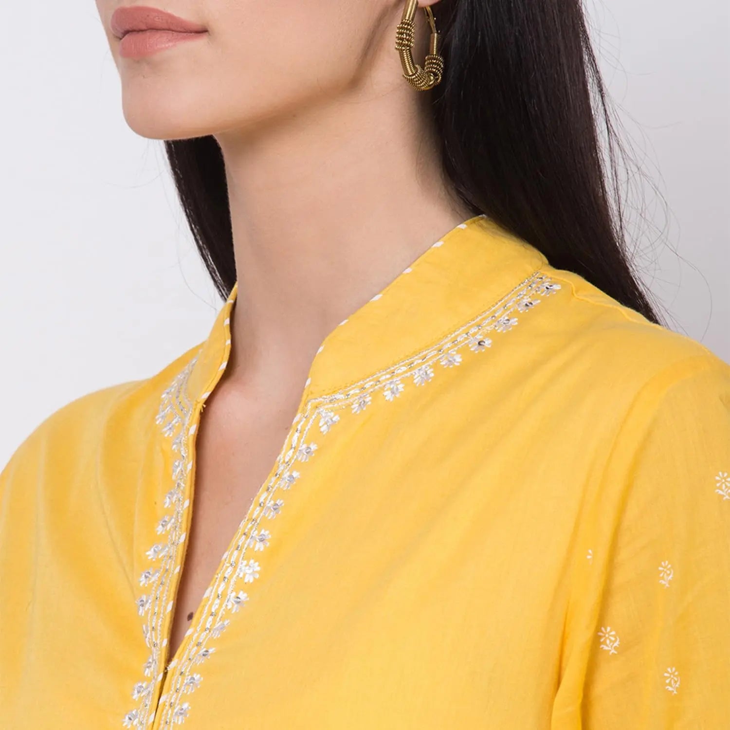 BIBA Women's Cotton Printed Fitted Salwar Kurta Dupatta (Skdassorted5919E_Yellow_36) SaumyasStore