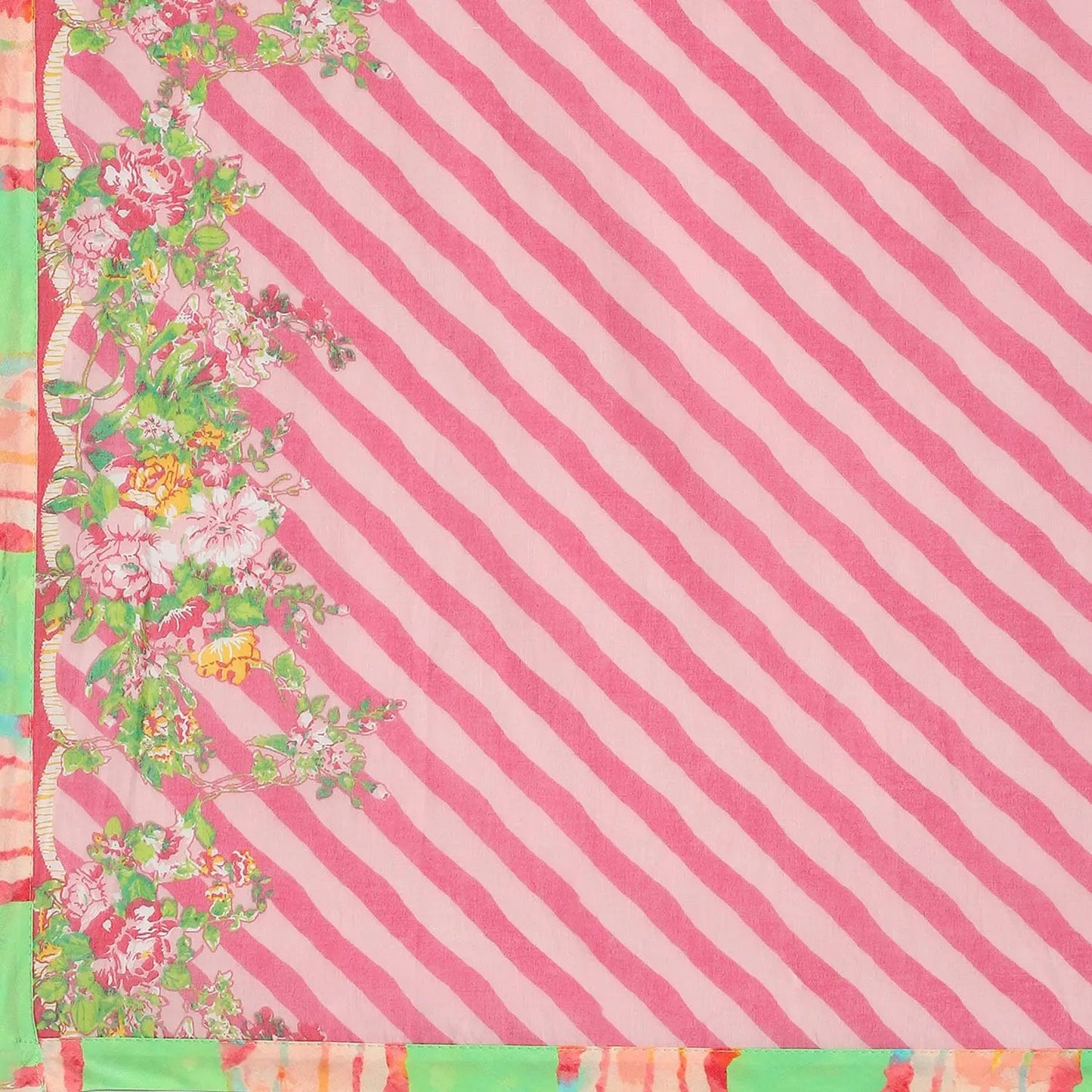 BIBA Women's Cotton Printed Straight Salwar Kurta Dupatta (Skdrang8934_Pink - Green_42) SaumyasStore