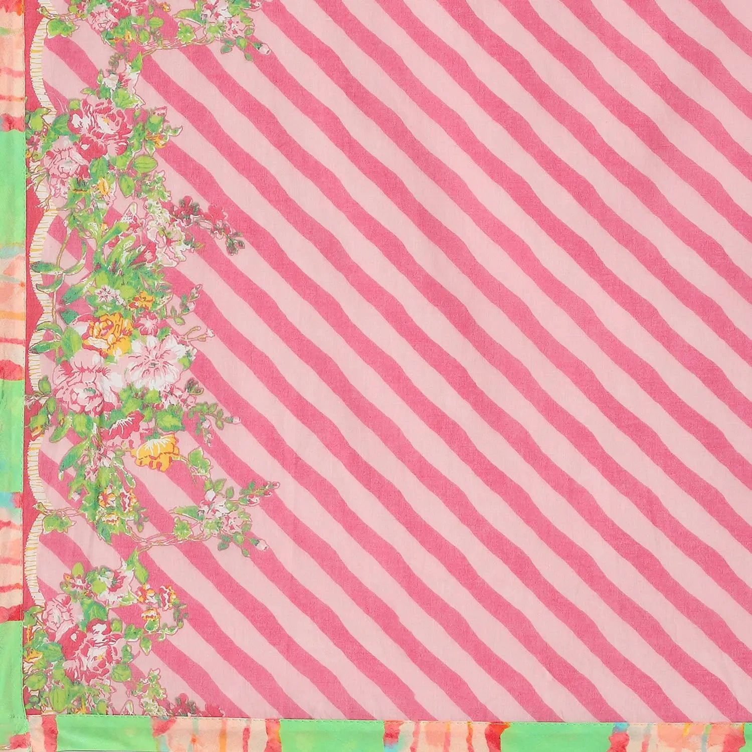 BIBA Women's Cotton Printed Straight Salwar Kurta Dupatta (Skdrang8934_Pink - Green_42) SaumyasStore