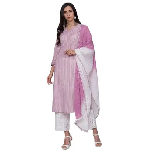 BIBA Women's Cotton Suit Set (SKDASSORTED6431ESS22PNK_Pink SaumyasStore