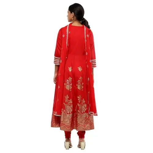BIBA Women's Polyester Blend Kurta Sets (SKDRIVYT10118AW24RED_Red SaumyasStore