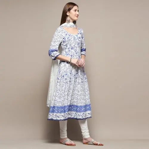 BIBA Women's Rayon Suit Set (SKDASRTD8777ESS23WHTBLU_White-Blue SaumyasStore